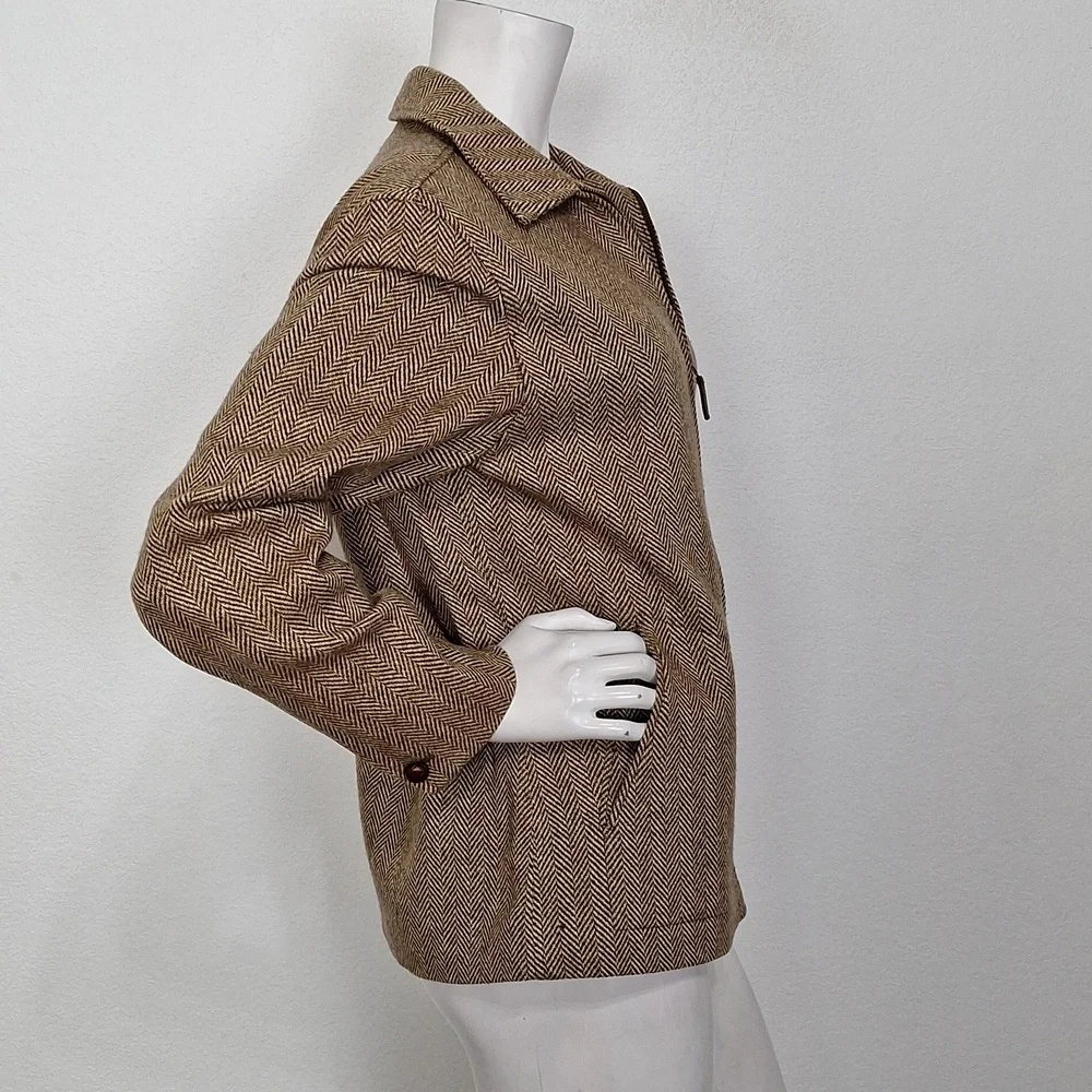 Lauren Ralph Lauren Quiet Luxury Beige Brown Lambswool Herringbone Coat Size 10 - Picture 5 of 12